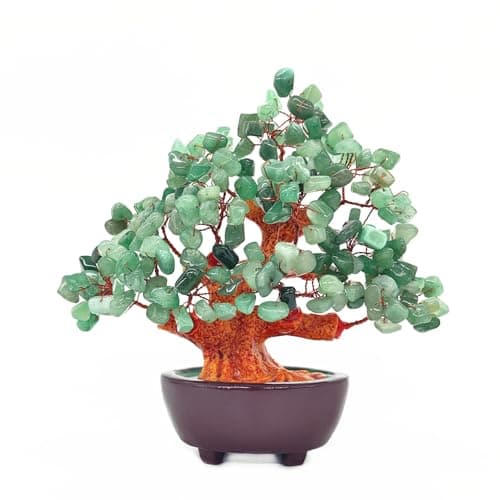 Colorsheng 7 Inch Quartz Crystal Money Tree Bonsai Feng Shui Gem Decoration for Wealth and Luck (Green)