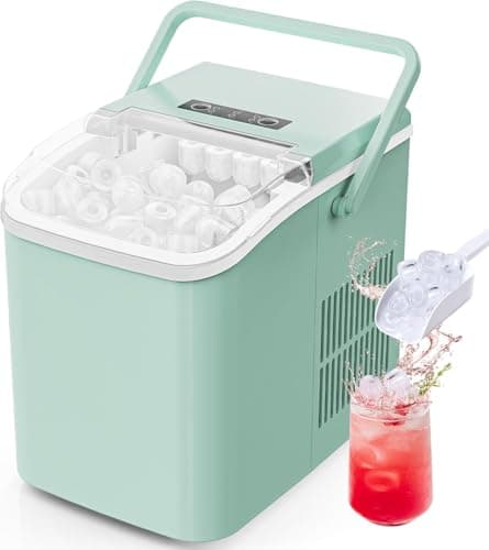 Sweetcrispy Countertop Ice Maker with Scoop, Basket and Handle, Portable Ice Machine 9 Ice Cubes Ready in 6 Mins, 26.5lbs in 24Hrs, 2 Sizes for Home Kitchen Office Bar Party, Green