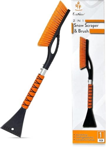 EcoNour 27" Aluminum Snow Brush with Ice Scrapers for Car Windshield and Window | Car Snow Scraper and Brush with Ergonomic Foam Grip Winter Accessories (Orange)
