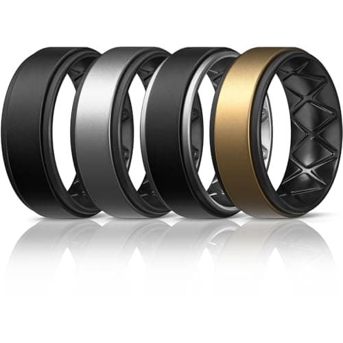 Egnaro Silicone Rings for Men 1/4/6 Multipack of Breathable Mens Silicone Rubber Wedding Rings Bands - Step Edge