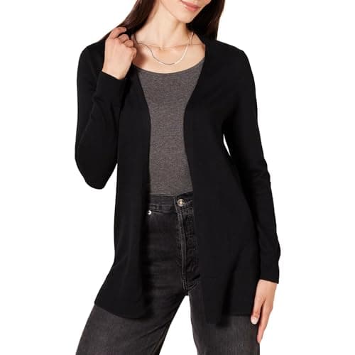 Amazon Essentials Women's Lightweight Open-Front Cardigan Sweater (Available in Plus Size), Black, Large