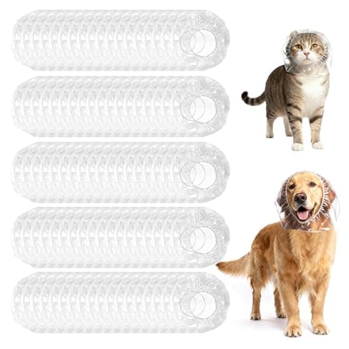 QVEEQ 100 Pcs Disposable Dog Shower Cap, Transparent Plastic Waterproof Dog Ear Covers For Bath Package, Pet Shower Caps Suitable For Puppies, Kittens And Small Pets Bathing, Showering, Rainwater