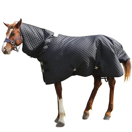 HOMBYS Combo Neck Winter Horse Blanket,Horse Turnout Blanket,Waterproof Horse Blanket for Real Horse,78 inch Horse Sheet,600D High Density Black Quilted Horse Blanket