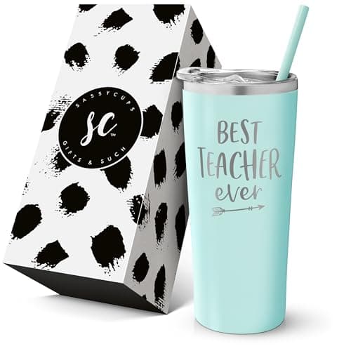 Best Teacher Ever Tumbler - Stainless Steel Insulated Travel Tumbler with Lid and Straw - Teacher Gifts for Women - Teacher Travel Tumbler - New Teacher Cup - End of Year Teacher Appreciation Gift