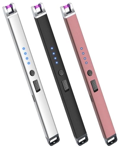 3 Pack Electric Candle Lighter USB Rechargeable Lighters Windproof Plasma Arc Lighters Flameless Type C Long Lighter with Safety Switch for Candle BBQ Camping Birthday Fireworks