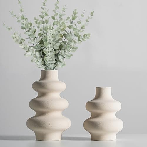 Steviieden Ceramic Vases Set 2, Modern Home Decor,Off White Round Vases,Modern Dried Flower Vases, Boho Home Decor for Centerpieces Wedding Dinner Table Party Living Room Office Bedroom