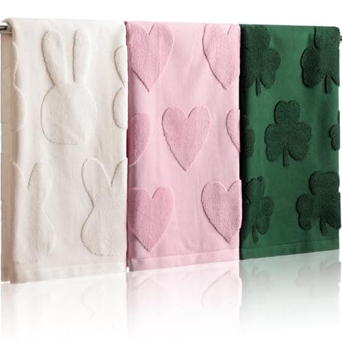 Remagr 3 Pcs Seasonal Hand Towels Set Holiday Jacquard Bath Towels Heart Valentine's Day St. Patrick's Day Easter 29.5 x 13.8 Soft 100% Cotton Kitchen Towel Gift for Home Bathroom Spring Decor