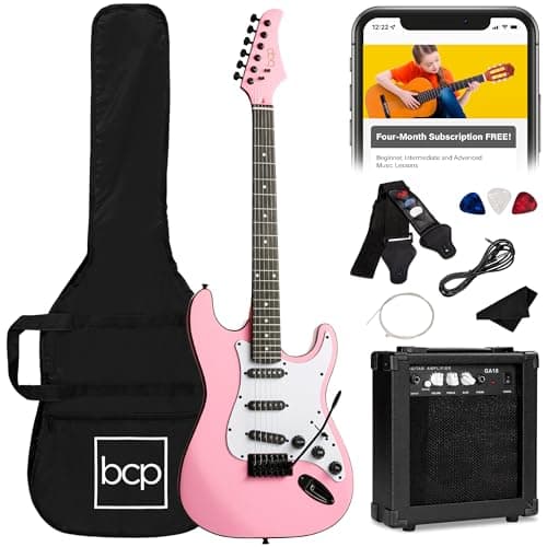 Best Choice Products 39in Full Size Beginner Electric Guitar Starter Kit w/Case, Strap, 11W Amp, Strings, Pick, Tremolo Bar - Pink