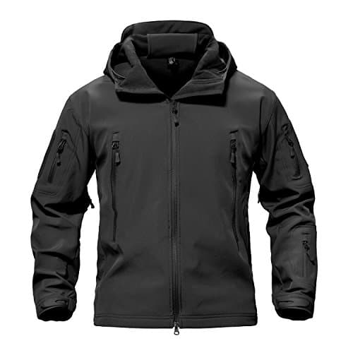 TACVASEN Men's Military Fleece Liner Hooded Jackets Fall Winter Coats Warm Fleece Tactical Rain Jackets Waterproof Softshell Snowboard Black L