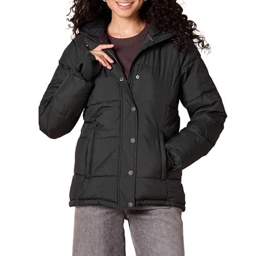 Amazon Essentials Women's Heavyweight Long-Sleeve Hooded Puffer Coat (Available in Plus Size), Black, Small