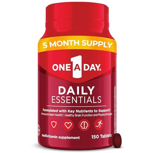 One-A-Day Daily Essentials, Multivitamin for Women & Men, Supports Healthy Brain and Muscle Function and Immune Health, Adult Multivitamin with Vitamin D, Vitamin B12, and Vitamin E, 150 Count​