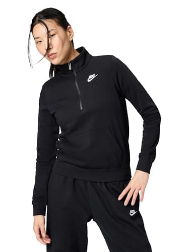 Nike Women's Sportswear Club Fleece 1/2-Zip Sweatshirt, Black/White, Small