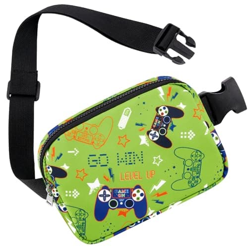 Kids Belt Bag Fanny Pack - Game Boys Crossbody Bag Waist Bag Purse for Boys with Adjustable Waistband 20-35.5 Inch Multiple Compartments Waist Bag Boys Sports Bag Child Runner Bag Gift