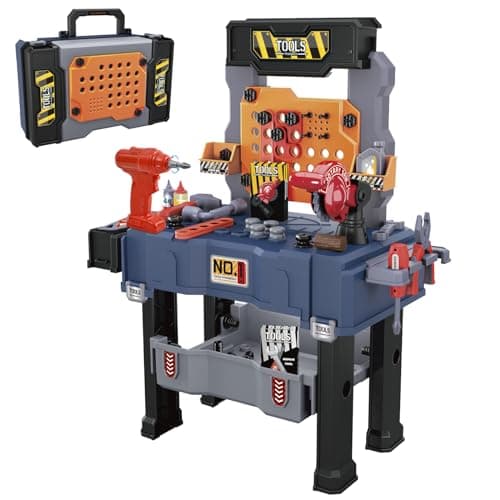 MUGEYMYD Kids Tool Bench Set with Electric Drill and Realistic Tool, Pretend Play Construction Workbench Toys for Toddlers, Build a Kids Tool Workshop Set for Boys and Girls, Ages 3-8.