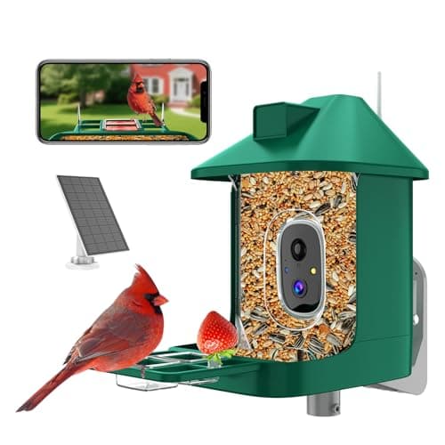 Bird Feeder with Camera,2K Live View,WiFi Smart Bird House with Cam Solar Powered for Outdoor,Night Vision,AI Identify,Auto Record Video,Real-Time App Alerts,Birdwatching Gifts for Family,Birds Lover