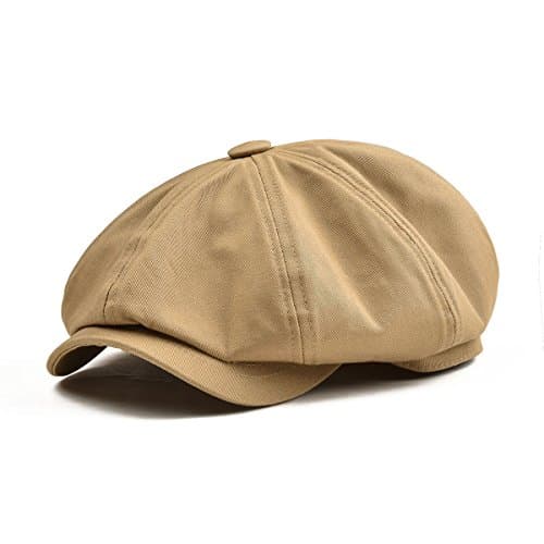 BOTVELA Men's Newsboy Flat Cap 100% Cotton Gatsby Ivy Golf Cabbie Hat (Khaki, 7 3/8)