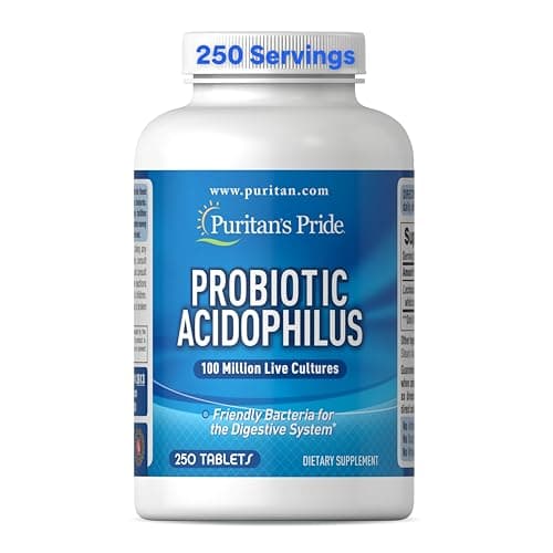 Puritan's Pride Daily Probiotic Acidophilus, 100 Million Live Cultures, Dietary Supplement for Digestive, Gut, and Immune Health, Soy, Sodium, and Gluten Free, 8 Month Supply, 250 Tablets