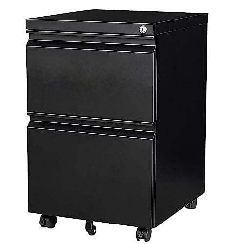 SISESOL 2 Drawer File Cabinet on Wheels,Metal Filing Cabinet with Lock,Black Rolling File Cabinets with Casters,Under Desk Office Cabinets for Home Office,Fit A4/Letter/Legal,Easy Assembly