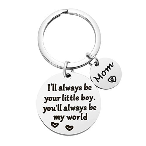 Valentines Day Gifts for Mom, Mom Gifts from Son for Birthday, Double Side I'll Always Be Your Little Boy, You Will Always Be My World - Best Mom Ever Keychain for Mom Christmas Stocking Stuffers Gift