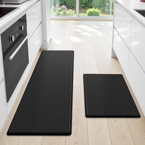 StepLively Kitchen Mat, 2 PCS Kitchen Rugs, Cushioned Kitchen Mats for Floor, Anti Fatigue Kitchen Rug Set, Non-Skid Standing Mat for Kitchen, Office, Sink, 17.3"x30"+17.3"x47", Black