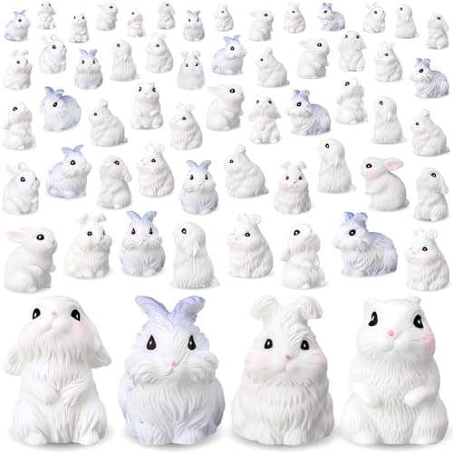 VioraWhite 60 Mini Resin Bunny Miniature Easter Rabbit Figurine Cute Tiny Animal Rabbit Micro Landscape Garden Accessories for Easter Egg Filler Stuffers Gifts DIY Crafts Fairy Table Decor