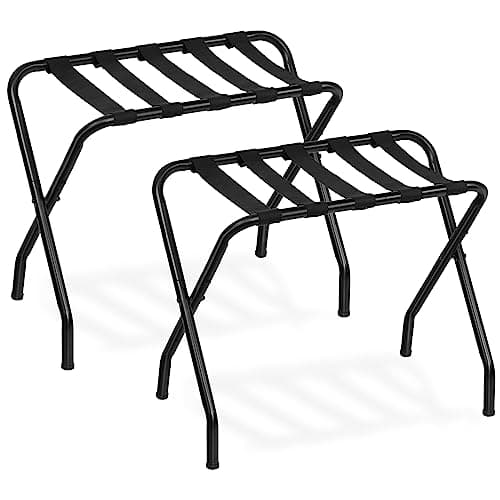 HOOBRO Luggage Rack, Pack of 2, Metal Foldable Suitcase Stand for Guest Room, Holds up to 100 lb, 27 x 15.3 x 22 Inches, Steel Frame, Nylon Straps, Hotel, Bedroom, Closet, Black BK02XLP201