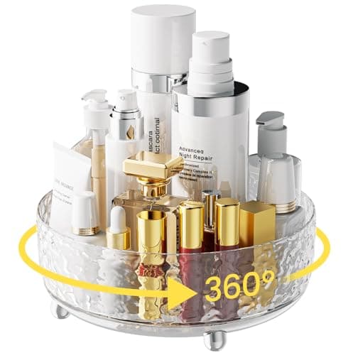 A-LuGei 【Crystal Design 𝟵" Perfume Organizer,【360° Rotating】 Vanity Organizer, Bathroom Organizers and Storage, Makeup Organizer for Skincare Cosmetic Lazy Susan Dresser Decor【Water Ripple】