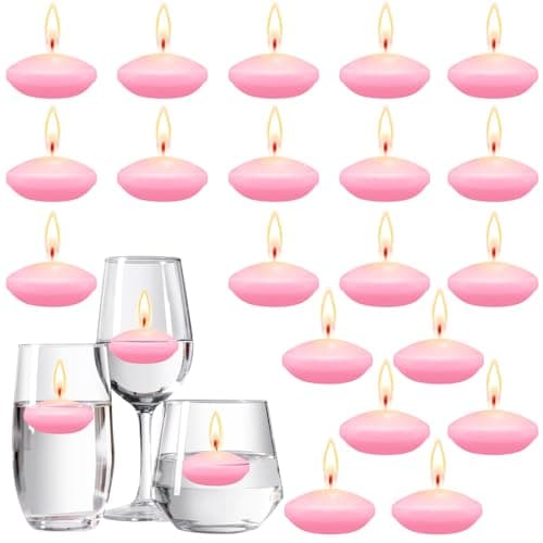 Nuanchu 20 Pcs Pink Floating Candles Centerpieces for Wedding 1.5 Inch Small Unscented Floating Candles Decoration for Wedding Party Thanksgiving Halloween Christmas Holiday and Home Pool Decor