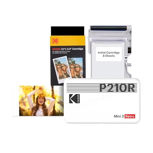 Kodak Mini 2 Retro 4PASS Portable Photo Printer, 2.1x3.4 inches, 38 Sheets Bundle, White