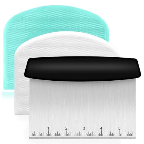Ecavria Bench Scraper, Premium Stainless Steel Dough Scraper with 2 PCS Flexible Bowl Scraper, Dough Cutter with Measuring Scale, Versatile Kitchen Scraper Set for Pastry Bread Pizza Cake