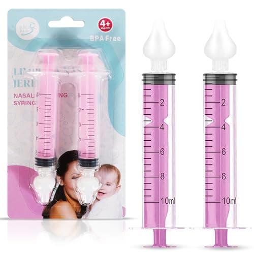 Bluet B - Baby Nasal Syringe (2-Pack) - Safe Silicone Nasal Aspirator for Newborn - Infant Mucus Removal - 10ml Nose Cleaner Syringe for Baby - Toddler Congestion Relief - Reusable Tips - Pink