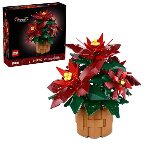 LEGO Icons Poinsettia Plant Decor Building Set, Holiday Centerpiece Table Decoration, Gift Idea for Flower-Lovers, Holiday Home Décor, Botanical Collection, Mindful Project, Grande Italia Plant, 10370