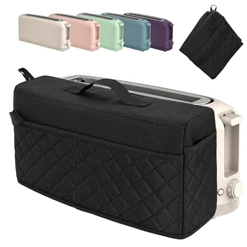 CROTIRAD Cute Slim Toaster Dust Cover Compatible with Bella 2 slice slim toaster, Hanging Thin Bread Maker Cover for Bella with Pockets and Elastic Band, Quilted Black