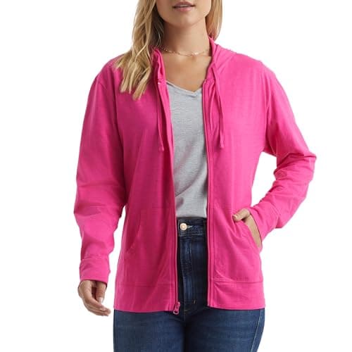 Hanes Women's Jersey Full Zip Hoodie, Amaranth, Large