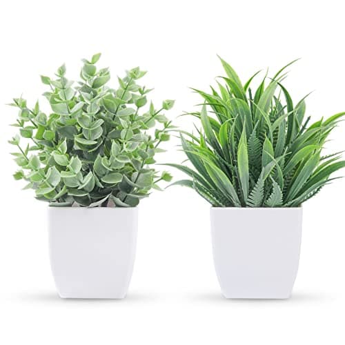 Der Rose 2 Pack Small Fake Plants Mini Artificial Potted Plants for Table Desk Home Bathroom Office Decor