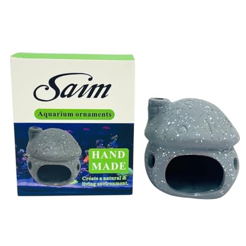 Saim Aquarium Decorations Mushroom House Ceramic Cave, Betta Fish Hideout Breeding Mushroom Cave Fish Tank Ornaments for Amano Shrimp Cichlid Bonsai to Play, Hide and Rest - Grey