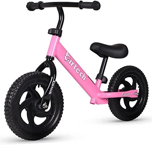 Birtech 12 Inch Toddler Balance Bike for Kids 2-6 Years Old, Adjustable Seat Height, Indoor Outdoor Toy Bicycle With No Pedals, Pink