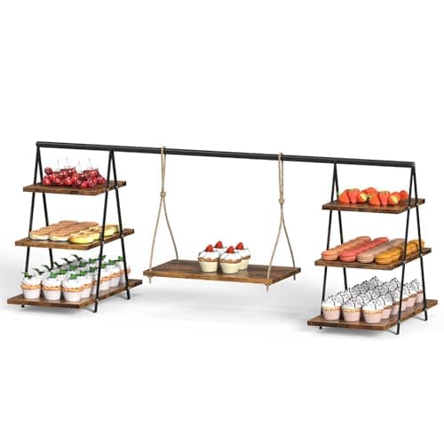 LIANTRAL Wooden 3 Tier Cupcake Stand, Wood Cupcake Display Stand with Swing, Dessert Table Display Set with Serving Tray for Birthday, Party, Wedding, Farmhouse Decor, Brown