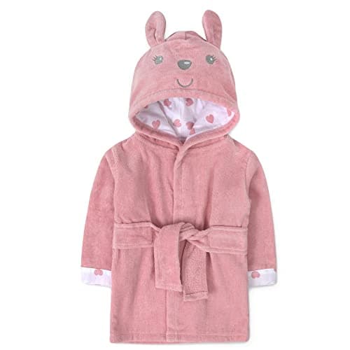 100% Cotton Baby Terry Cloth Plush Animal Face Robe, 0-9 Month Baby Robe with Ears for Boys, Girls (Pretty Pink Bunny)