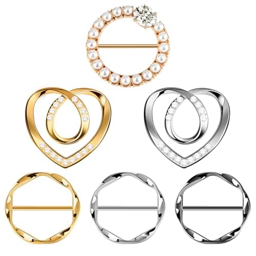 6 PCS Premium Silk Scarf Ring Clip, Slide T-Shirt Tie Clips Buckle Clothes Corner Knotted Button for Women Clothing Waist Cincher Clips Tightener, Fashion Metal Round Circle Shirt Clips Wrap Holder