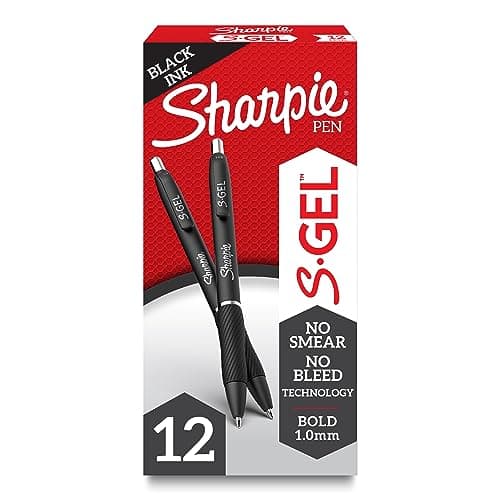 Sharpie S-Gel, Gel Pens, Drawing Pens, Writing Pens, Gel Ink Pens For Journaling, Coloring Pens, Bold Point (1.0Mm), Black Ink Gel Pen, 12 Count