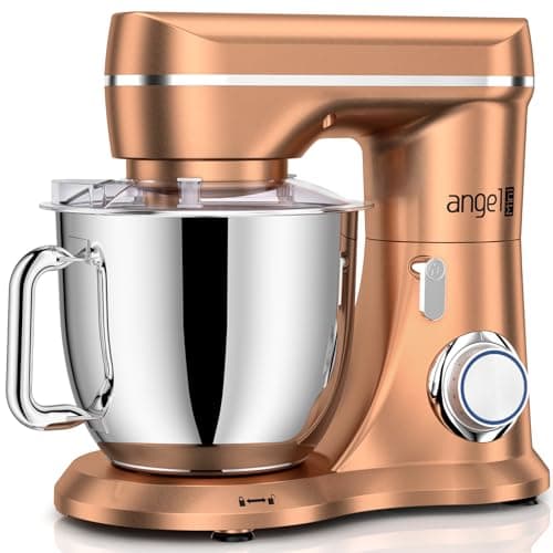 Mini Angel Stand Mixer,10-Speed 5QT Kitchen Electric Mixer,Tilt-Head Food Mixer with Dough Hook, Wire Whisk, Flat Beater, Stainless Steel Bowl (Champagne)