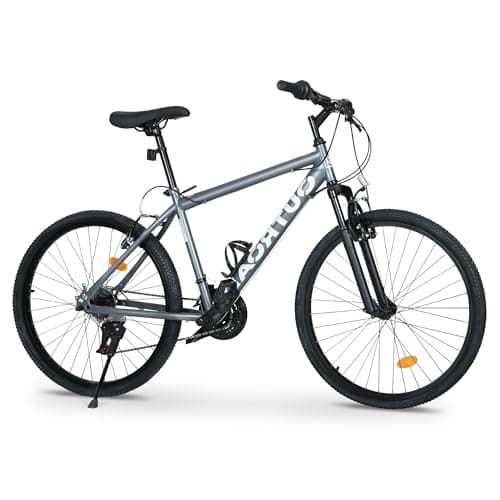 Outroad 26 Inch Mountain Bike, 21-Speed/High-Carbon Steel/Aviation Grade Frame, Dual Disc/V Brake, Adjustable Ergonomic Seat Bicycle for Men Women Adult, Quick Assembly in 20 Minutes, X5-Gray