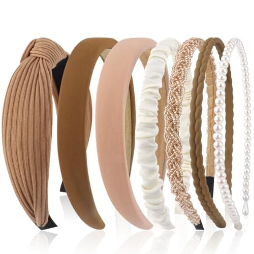 AHONEY 7 Pack Headbands for Women Girls Headbands Trendy Non Slip Hairbands Fashion Hair Accessories Multi-style Headband Pack Diademas Para Mujer (Neutral)