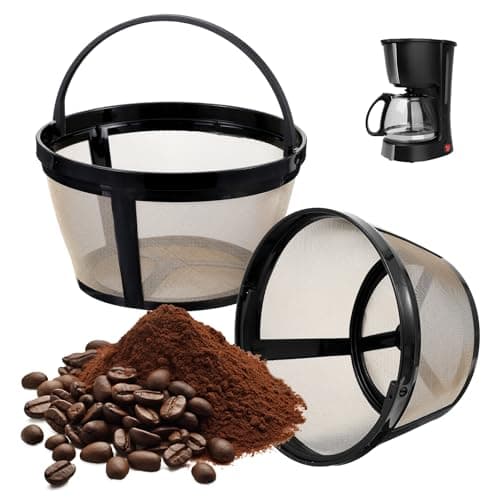 Nogeqi 2 Pack Reusable Coffee Filters 8-12 Cup with Closed Bottom, Basket Coffee Filters with Handle, Compatible with Most Coffeemakers