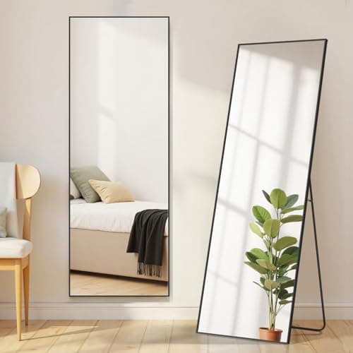 Aidoly Mirror Full Length, Upgraded 16"x59" Body Wall Mirrors with Shatter-Proof Glass, Floor Standing, Hanging or Leaning, Tall Mirror with Stand Aluminum Alloy Frame for Bedroom Cloakroom