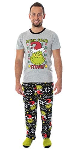 Dr. Seuss The Grinch Stink, Stank, Stunk! 3 Piece Gift Pajama Set - Fleece Pajama Pants, Shirt, And Cozy Socks (XX-Large)