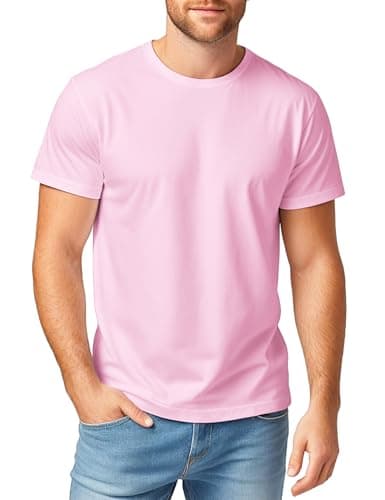 Silenroar Crewneck Tshirts Men, Plain T Shirts Relaxed Fit, Basic Tees Soft(Pale Pink,XL)