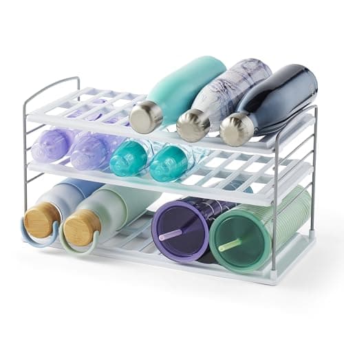 YouCopia UpSpace Water Bottle and Travel Mug Cabinet Organizer, Adjustable Storage Rack for Kitchen Organization, 3-Shelf Wide