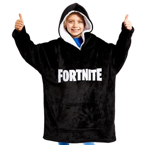 Fortnite Blanket Hoodie for Boys Teens Oversized Fleece Pullover Hooded Sweatshirt Wearable Blanket Gamer Gifts for Boys (Black Print)